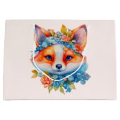 キュートオレンジキツネとフローラクラウン ラージペーパーバッグ (正面)