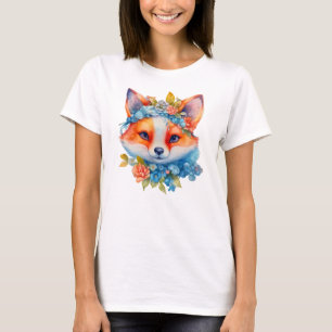 キュートオレンジキツネとフローラクラウン Tシャツ