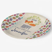 キュートオレンジキツネとリース誕生日 ペーパープレート (アングル)