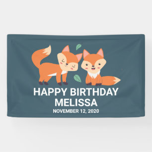 キュートオレンジキツネグラフィックイラストレーション誕生日 横断幕