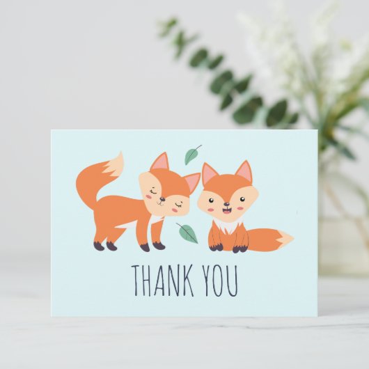キュートオレンジキツネグラフィックイラストレーション サンキューカード (スタンド正面)