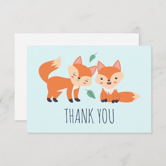 キュートオレンジキツネグラフィックイラストレーション サンキューカード (正面/裏面)