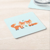 キュートオレンジキツネグラフィックイラストレーション スクエアペーパーコースター (アングル)