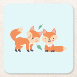 キュートオレンジキツネグラフィックイラストレーション スクエアペーパーコースター