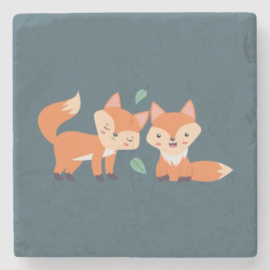 キュートオレンジキツネグラフィックイラストレーション ストーンコースター (正面)
