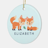 キュートオレンジキツネグラフィックイラストレーション セラミックオーナメント (左)