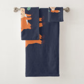 キュートオレンジキツネグラフィックイラストレーション バスタオルセット (インサイチュ)
