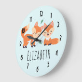 キュートオレンジキツネグラフィックイラストレーション ラージ壁時計 (傾斜)