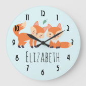 キュートオレンジキツネグラフィックイラストレーション ラージ壁時計 (正面)