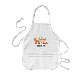 キュートオレンジキツネグラフィックイラストレーション 子供用エプロン