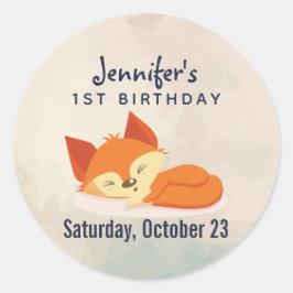 キュートオレンジキツネスリープ誕生日 ラウンドシール
