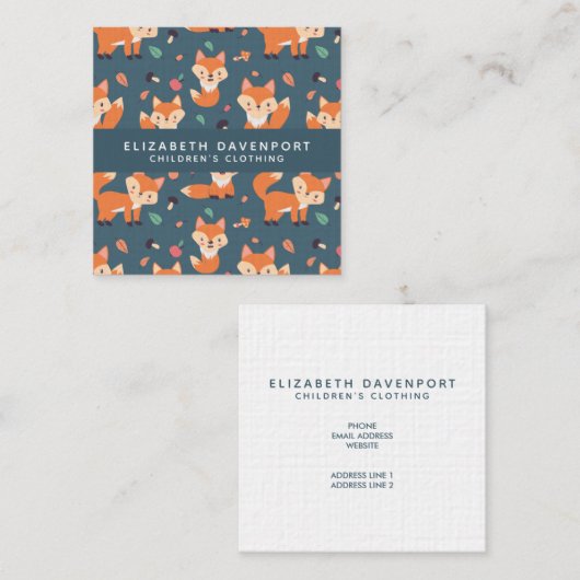 キュートオレンジキツネパターンイラストレーション スクエア名刺 (正面/裏面)