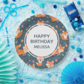 キュートオレンジキツネパターンハッピーバースデー ペーパープレート (パーティー)