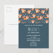 キュートオレンジキツネパターン誕生日 インビテーションポストカード (正面/裏面)