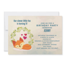 キュートオレンジキツネ、赤いハートとリース誕生日