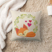キュートオレンジキツネ、赤いハート、グリーンリース クッション (ブランケット)
