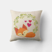 キュートオレンジキツネ、赤いハート、グリーンリース クッション (裏面)