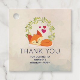 キュートオレンジキツネ、赤いハート、グリーンリース フェイバータグ