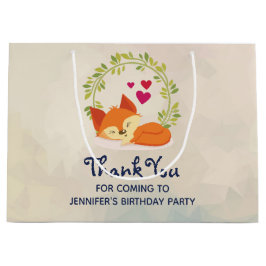 キュートオレンジキツネ、赤いハート、グリーンリース ラージペーパーバッグ