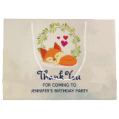 キュートオレンジキツネ、赤いハート、グリーンリース ラージペーパーバッグ (裏面)