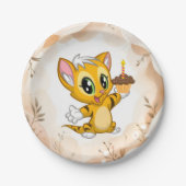 キュートオレンジキティキャット誕生日紙プレート ペーパープレート (正面)