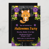 キュートオレンジキャットフローラハローウィンパーティ 招待状 (正面/裏面)