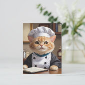 キュートオレンジタビーキャットシェフ料理イラストレーション ポストカード (スタンド正面)