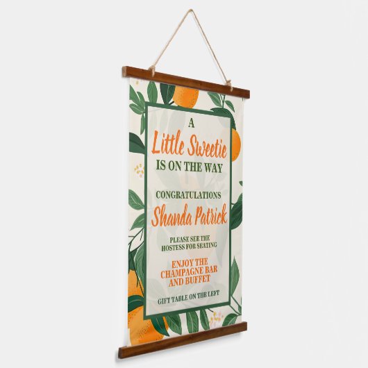 キュートオレンジテーマベビーシャワー 吊り下げ型タペストリー (傾斜あり)