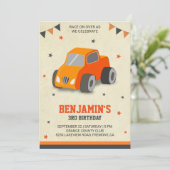 キュートオレンジトイカー子供の誕生日パーティの招待状 招待状 (スタンド正面)