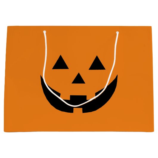 キュートオレンジハロウィーンのカボチャのちょうちんカボチャ顔ハロウィン ラージペーパーバッグ (正面)