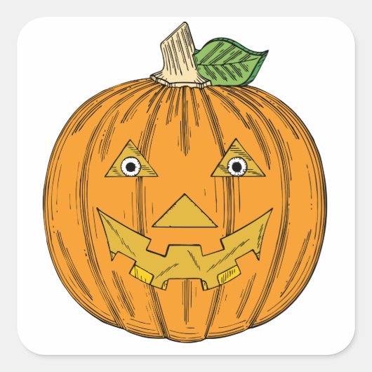 キュートオレンジハロウィーンのカボチャのちょうちんカボチャ スクエアシール (正面)