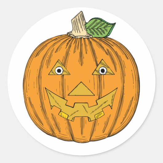 キュートオレンジハロウィーンのカボチャのちょうちんカボチャ ラウンドシール (正面)