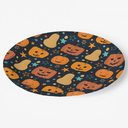 キュートオレンジハロウィーンのカボチャのちょうちんパンプキンハロウィーン ペーパープレート (アングル)