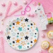 キュートオレンジブラックティール(緑がかった色)スターパターンキッズパーティー ペーパープレート (パーティー)