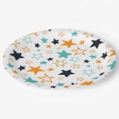 キュートオレンジブラックティール(緑がかった色)スターパターンキッズパーティー ペーパープレート (アングル)