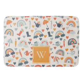 キュートオレンジブルー春レインボークラウドパターン バスマット