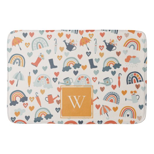 キュートオレンジブルー春レインボークラウドパターン バスマット (正面)