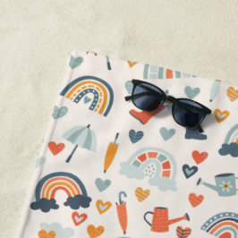 キュートオレンジブルー春レインボークラウドパターン ビーチタオル