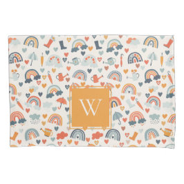 キュートオレンジブルー春レインボークラウドパターン 枕カバー