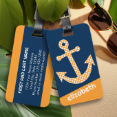 キュートオレンジ水玉模様いかりウィズネイビー名前をカスタムする ラゲッジタグ