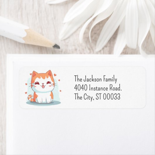 キュートオレンジ虎猫キッテンかわいいチビ（小さくかわいく書いた感じ） ラベル (インサイチュ)