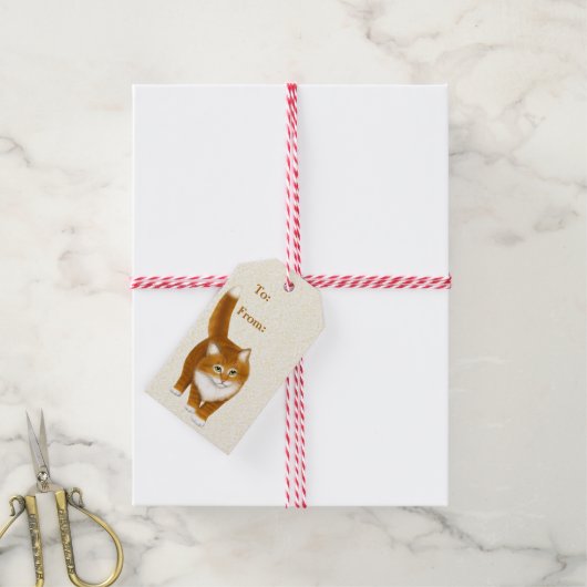 キュートオレンジ虎猫キッテンホリデーギフトラベル ギフトタグ (より糸付き)