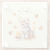 キュートオレンジ虎猫キットイン紅葉 ガラスコースター (裏面)