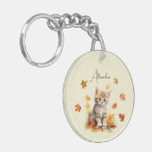 キュートオレンジ虎猫キットイン紅葉 キーホルダー (正面左)