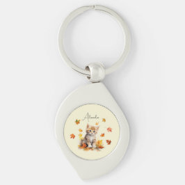 キュートオレンジ虎猫キットイン紅葉 キーホルダー