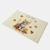 キュートオレンジ虎猫キットイン紅葉 ドアマット (アングル)