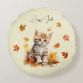 キュートオレンジ虎猫キットイン紅葉 ラウンドクッション (裏面)