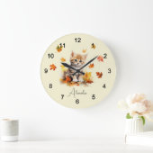 キュートオレンジ虎猫キットイン紅葉 ラージ壁時計 (ホーム)