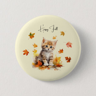 キュートオレンジ虎猫キットイン紅葉 缶バッジ