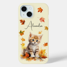 キュートオレンジ虎猫キットイン紅葉 iPhone 15ケース